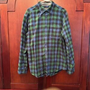 Eddie Bauer Blue and Green Flannel Checkered Shirt Size XL
